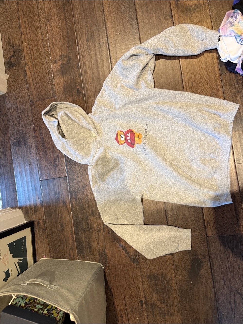 Gray Graphic Hoodie Sweatshirt with Bear Motif